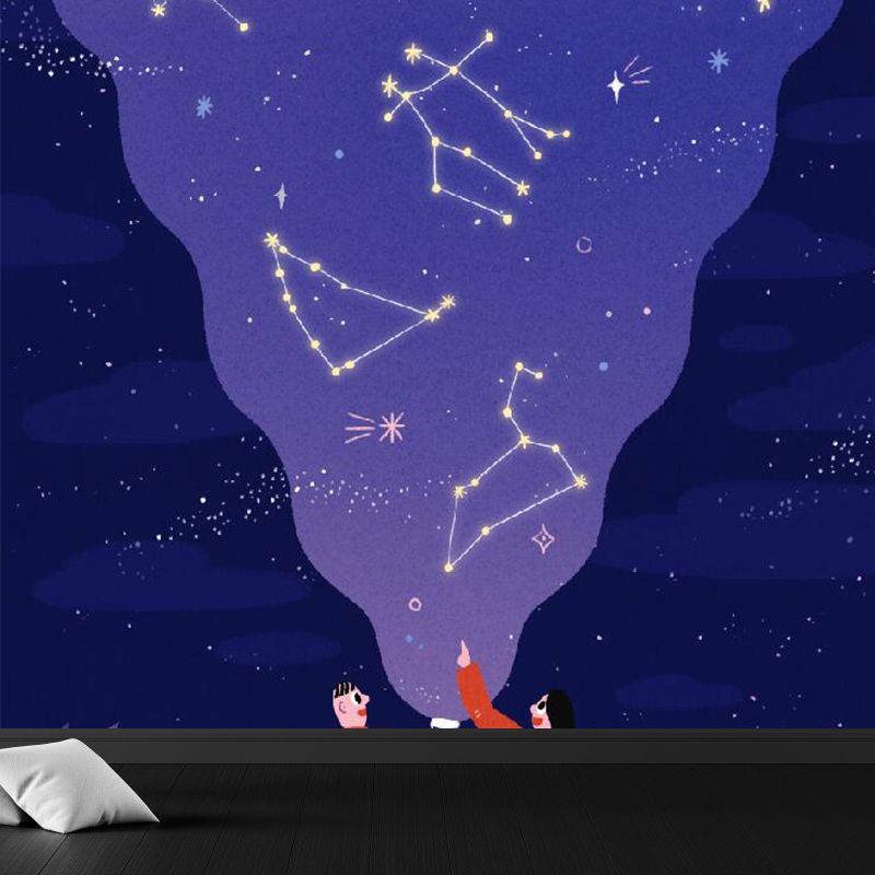 Modern Starry Night Scene Mural Wallpaper Purple Astronomical Landscape Wall Covering