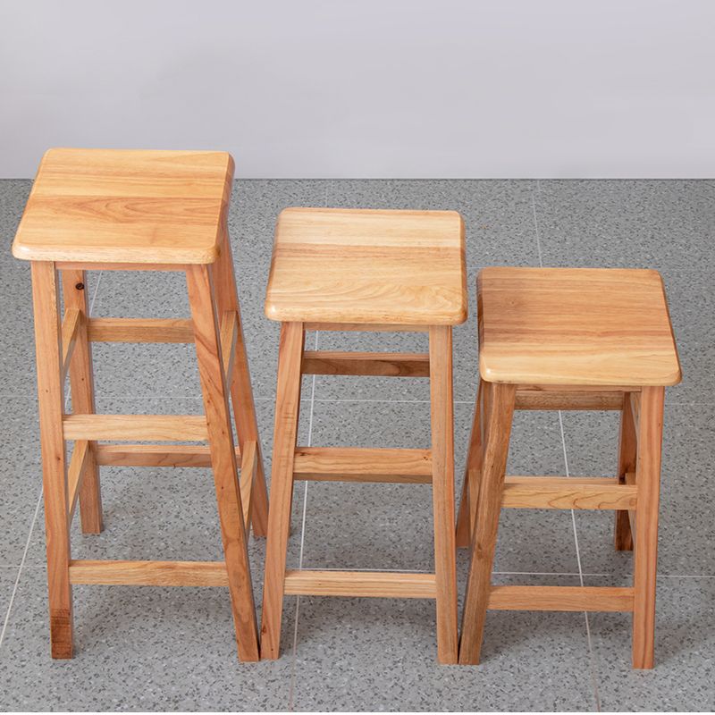 Square Backless Solid Wood Bar Chair Industrial Wooden Chair with 4 Legs