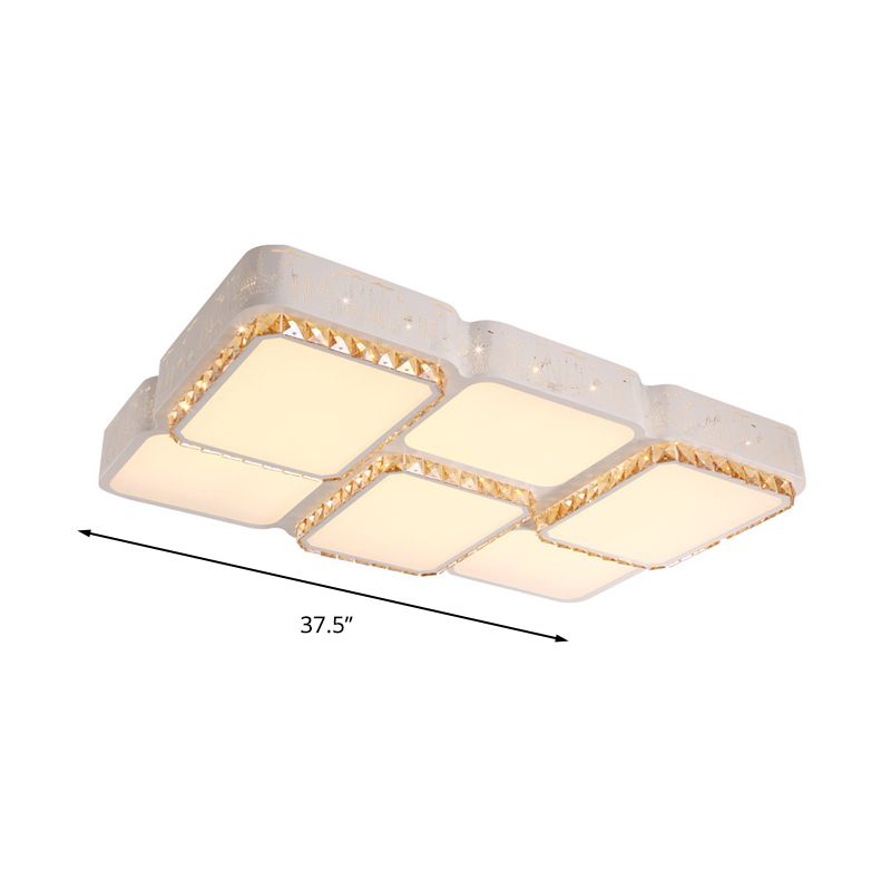 Moderna lámpara de techo LED de cristal K9, color blanco, rectangular/cuadrada, empotrada, con pantalla acrílica en luz cálida/luz blanca/control remoto, atenuación continua, 21,5"/37,5" de ancho