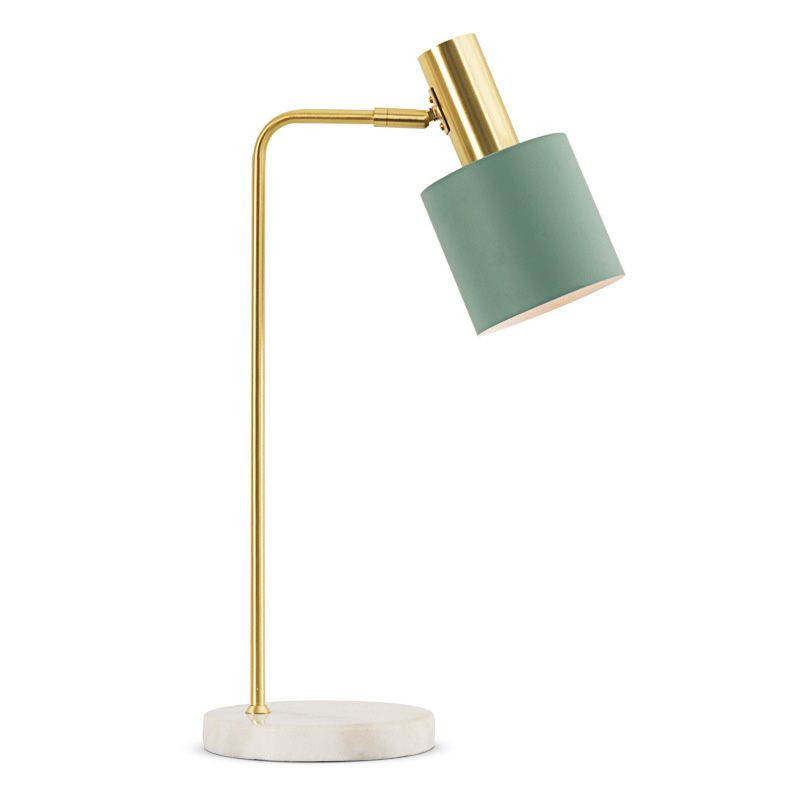 Modern Minimalist Marble Base Table Lamp Cylindrical Iron Shade Bedroom Lighting Fixture