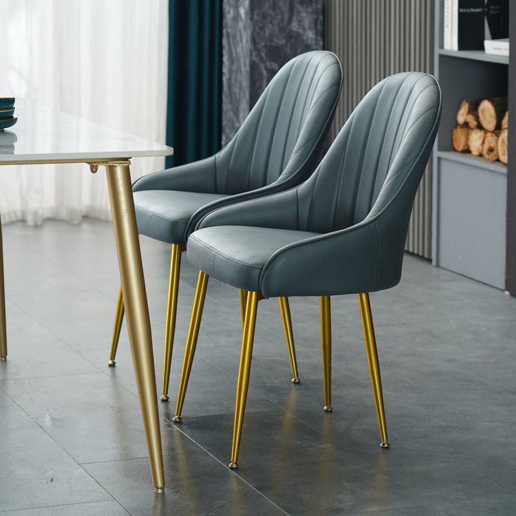 Dining Room Side Chair Glam Style Parsons Armless Chair with Golden Legs