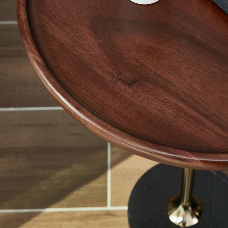Contemporary Wood Round Top Side Table Marble Pedestal End Table