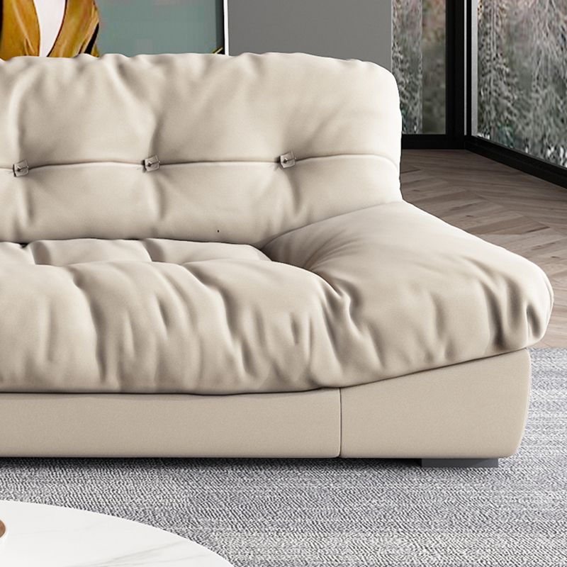 Contemporary Faux Leather Minimalist Sofa and Chaise Pillow Top Arm Cushions Sofa