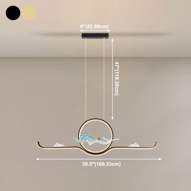 Chinese Traditional Island Chandelier Lights Linear Metal Pendant Light Fixtures