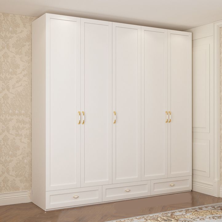 Engineered Wood Wardrobe Closet with Shelves White Wardrobe Cabinet