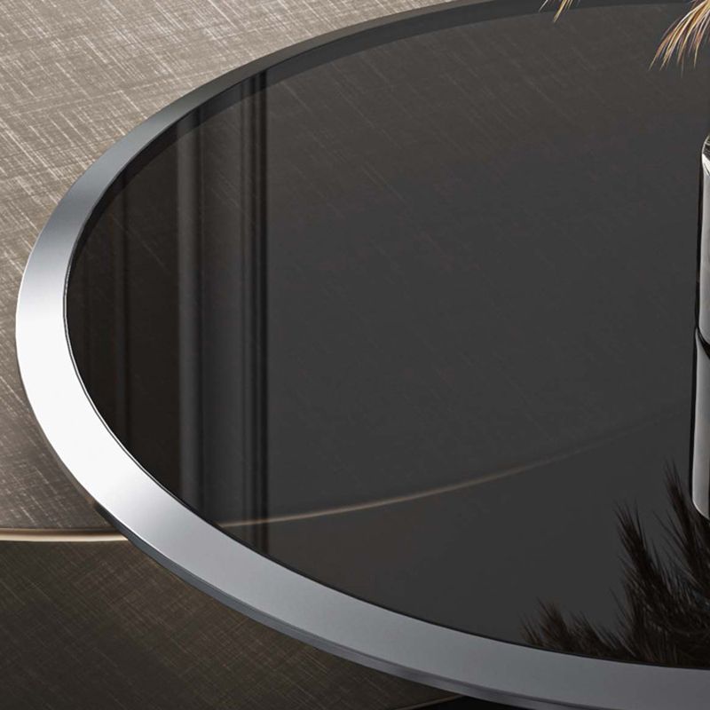 Modern Style Tempered Glass Table Top Stainless Steel Base Round Coffee Table