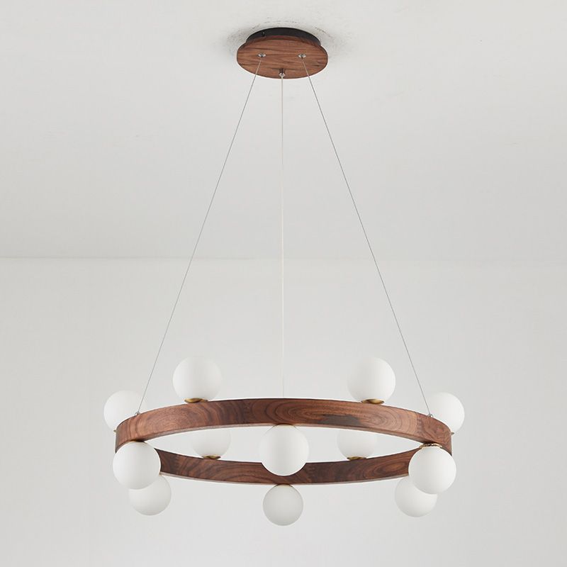 Contemporary Wood Hanging Light Fixtures Rounded Chandelier for Dining Room