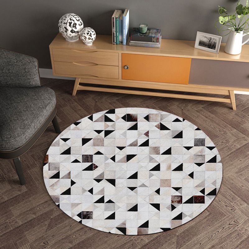 Multicolor Wood Look Geometric Rug Cowhide Modern Rug Stain Resistant Non-Slip Backing Rug for Home