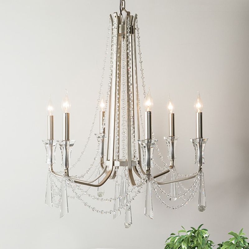 Candle Dining Room Chandelier Lighting Fixture Countryside 5/6 Lights Chrome Drop Pendant