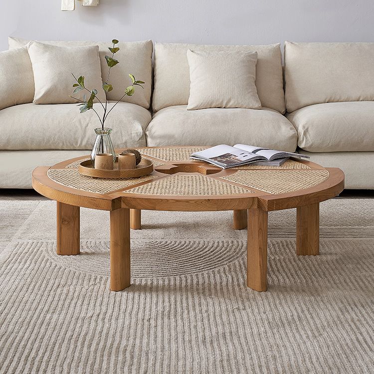 Scandinavian Rattan Cocktail Table Round Wooden Cocktail Table for Living Room