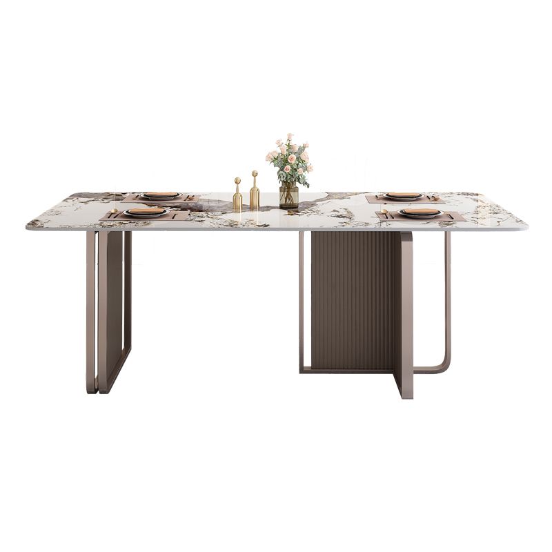 Fixed Minimalist Sintered Stone Top Kitchen Table Set of Brown Tone for Dining Room