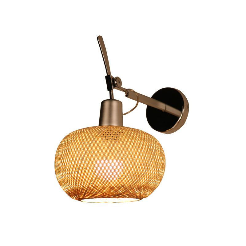 Bamboo Criss-Cross Woven Wall Lantern Chinese Style 1 Bulb Wood Wall Mounted Light Fixture