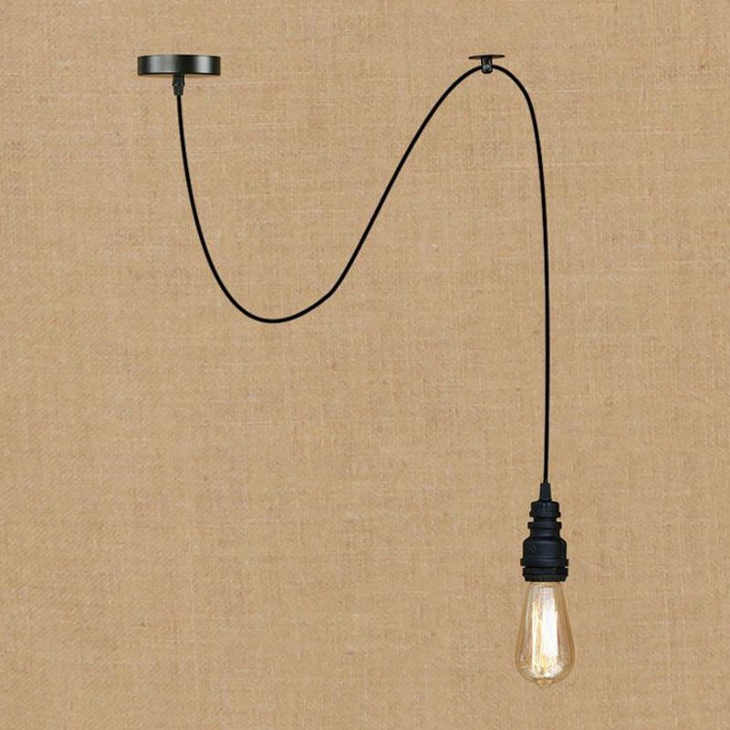 Industrial Stylish Open Bulb Ceiling Fixture 1 Head Metal Adjustable Hanging Lamp with Pipe in Black/Silver
