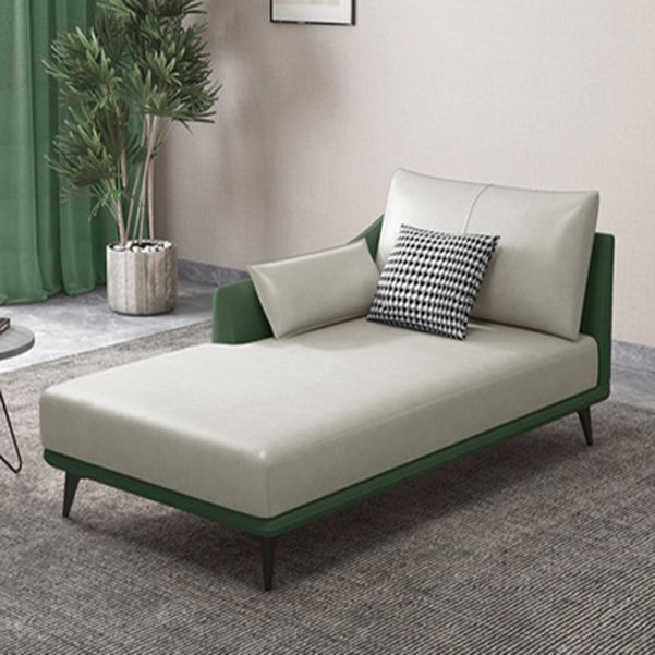 Nordic Style Faux Leather Chaise Recessed Arms Chaise in Solid Color