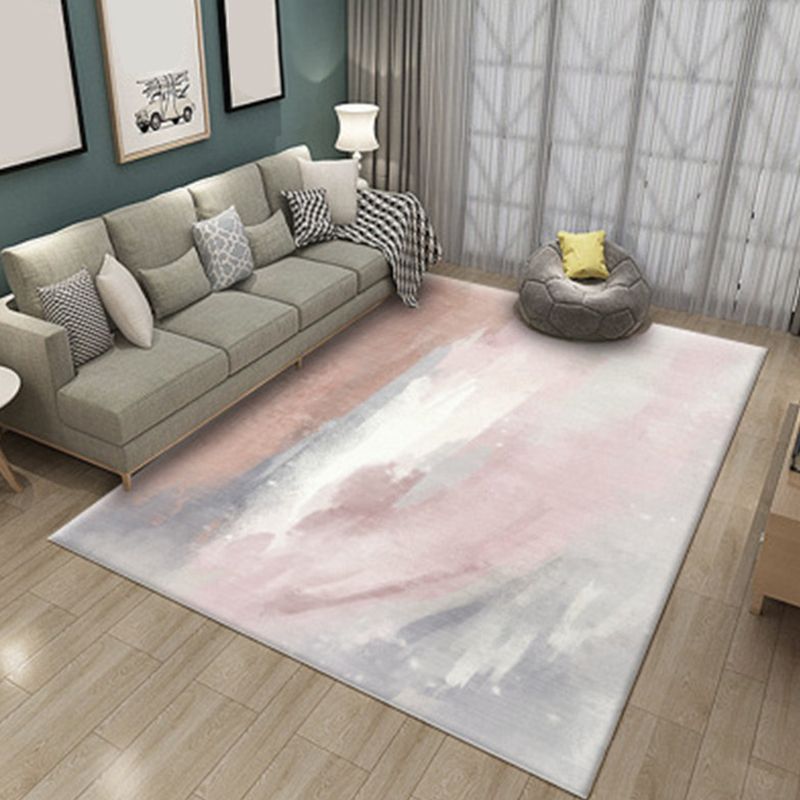 Pink and Green Bedroom Rug Modern Abstract Pattern Area Rug Polyester Stain-Resistant Carpet