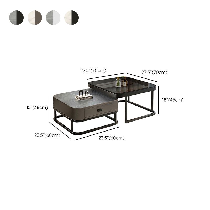 Modern Coffee Table Glass Top Square Nesting Coffee Table Set