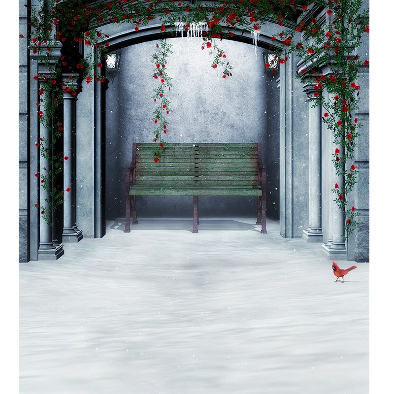 Winter Backyard Mural Decal Contemporay Non-Woven Textured Wall Covering in Green