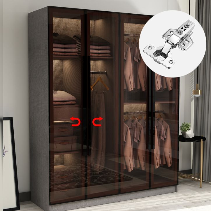 Modern Glass Hinged Doors Wardrobe Armoire Wood Frame Wardrobe with Shelves without Light