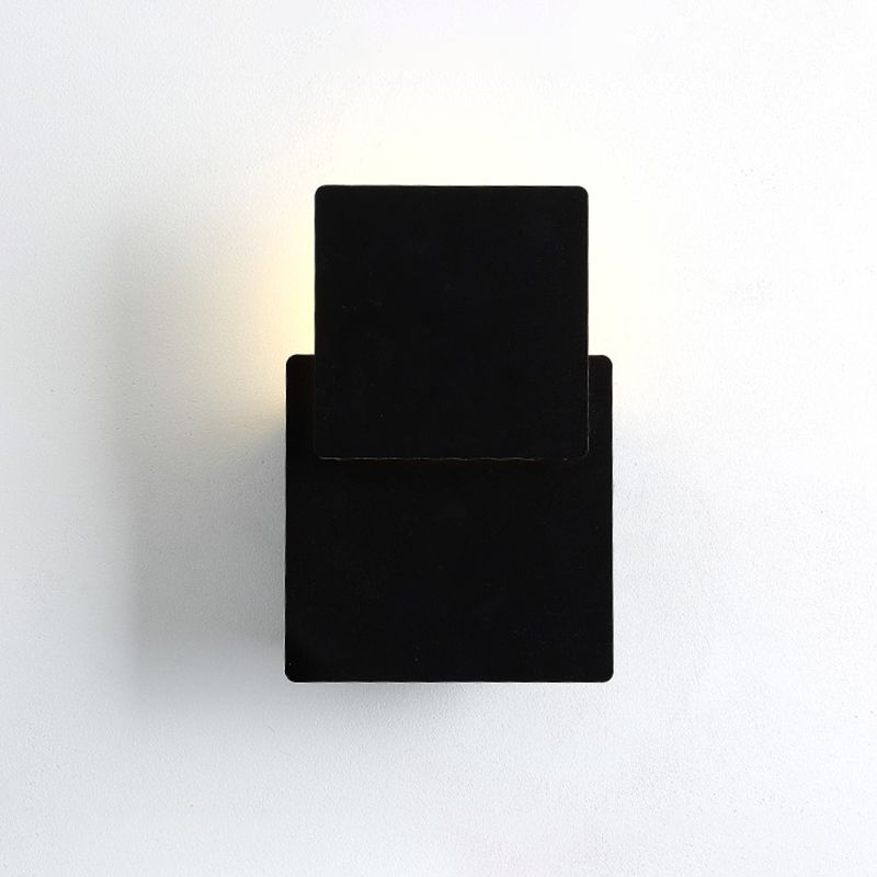 Iron Moveable Shade Square Wall Lamp Minimalism Novelty Black/White LED Sconce Lighting in Warm/White Light