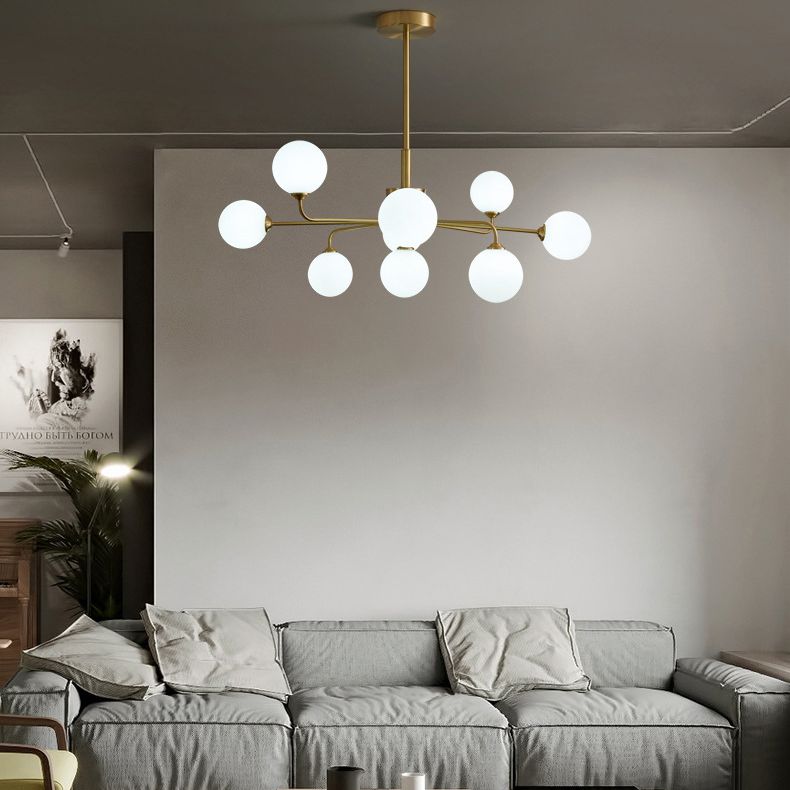 Modern Simplicity Sputnik Pendant Chandelier Opal Glass Hanging Light Fixture for Living Room