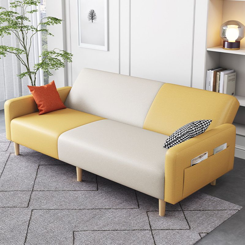 Contemporary Square Arm Sofa Couch Faux Leather/Linen Settee Couch