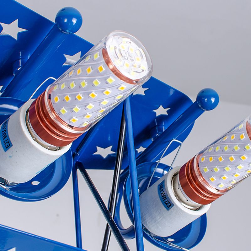 6 Bulbs Propeller Plane Suspension Light with Star Modern Stylish Metal Chandelier for Cloth Shop