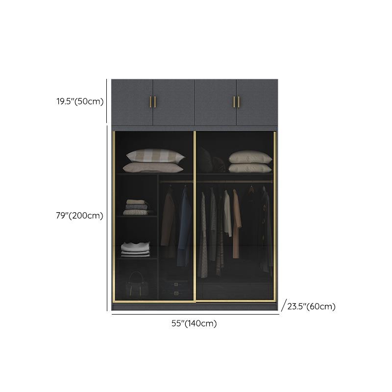 Modern Sliding Door Wardrobe for Bedroom Black Cabinet with Glass Doors