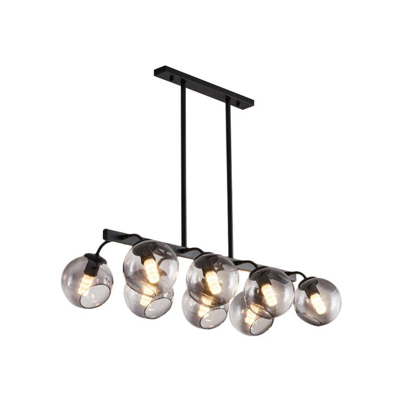 Black Finish Orb Shade Island Lighting 6/8 Lights Modern Glass Linear Pendant for Kitchen Dining Room