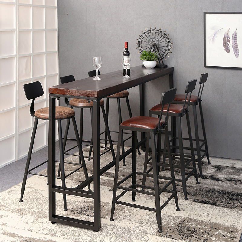 Modern Style Bar Table Solid Wood and Iron Brown Bar Table for Indoor