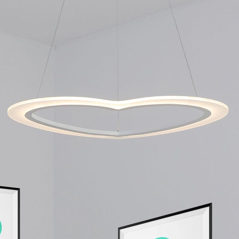 Heart-Shaped Chandelier Light Simple Acrylic LED 1/2/3-Head Living Room Ceiling Drop Pendant in Warm/White Light