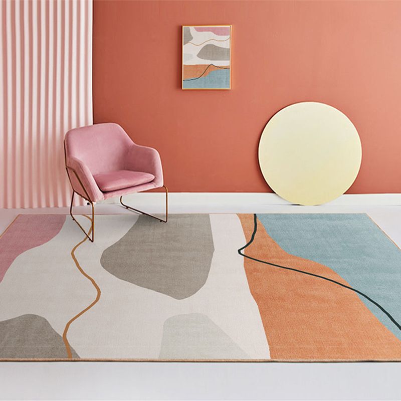 Modern Living Room Area Rug Nordic Color Block Carpet Polyester Indoor Rug with Non-Slip Backing