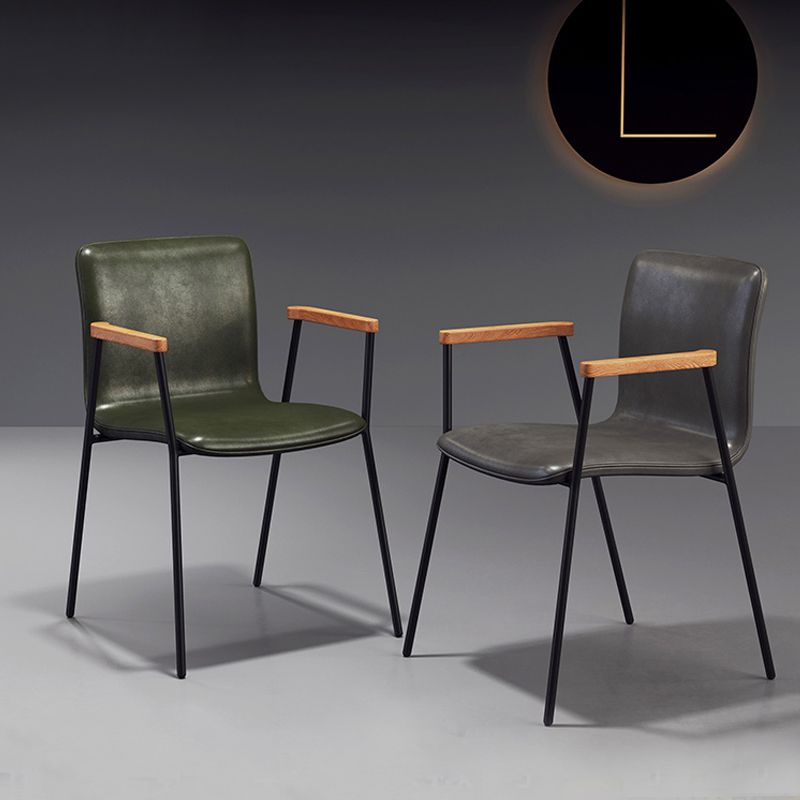 Industrial Style Leather Dining Side Chairs Solid Back Armless Chairs for Home Use