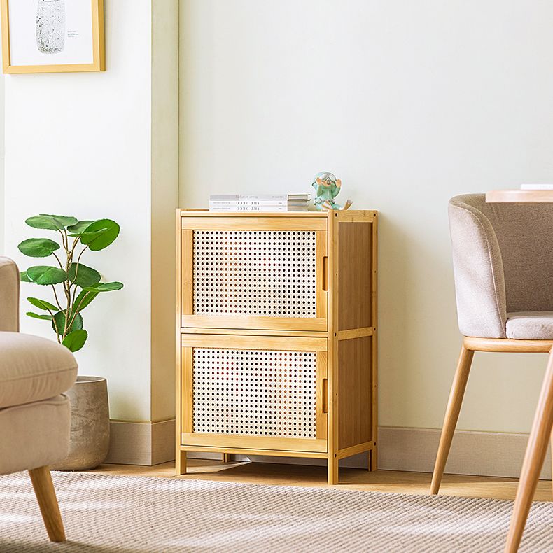 Contemporary Rectangle Storage Cabinet Natural Finish Accent Cabinet with Doors