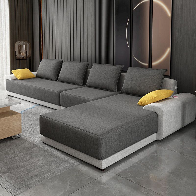 Contemporary Style Seating Pillows Recessed Arm Living Room Stationary Sofa