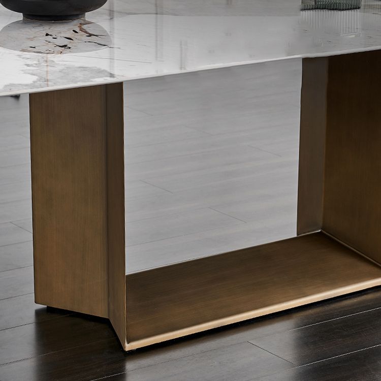 Rectangle Table Industrial Sintered Stone Top Dining Table with Single Pedestal Base