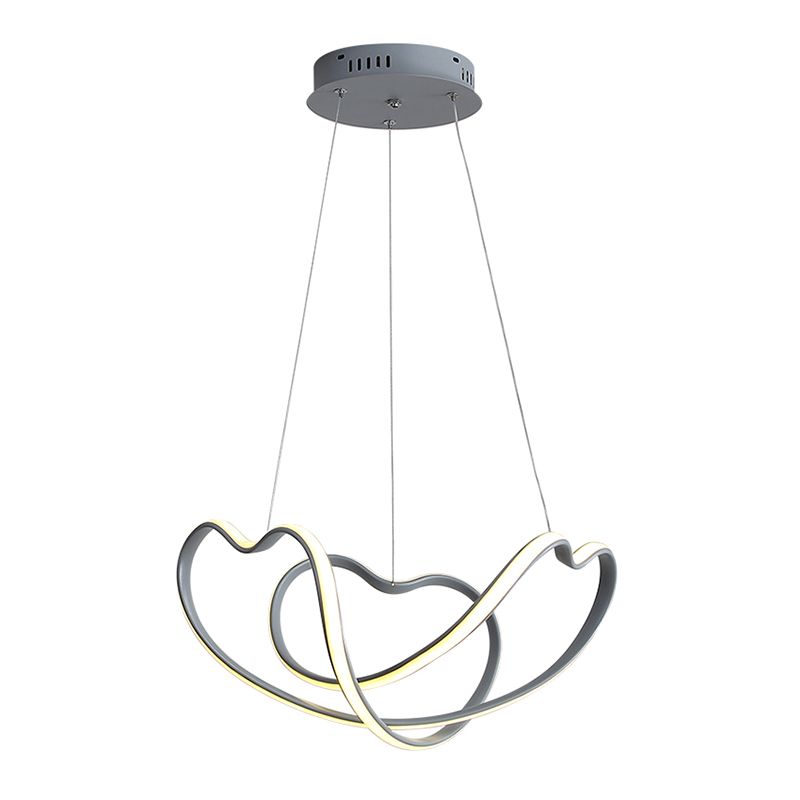 Grey Line Chandelier Lamp Simplicity Metal LED Strip Pendant Light for Dining Room