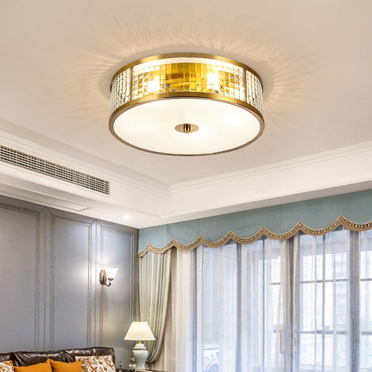 Colonical Artistic Circular Flush Mount Copper Indoor Ceiling Light with Glass Shade