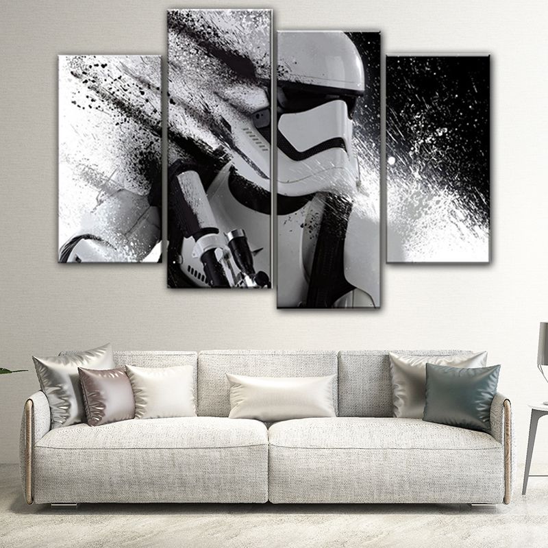 Contemporary Astronaut Scene Canvas Black Textured Wall Art Print for Guest Room