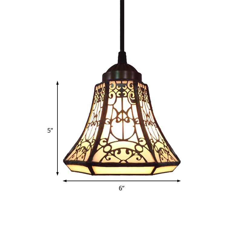 Tiffany Bell Down Mini Pendant 1 Light Beige Stained Glass Ceiling Suspension Lamp for Stair