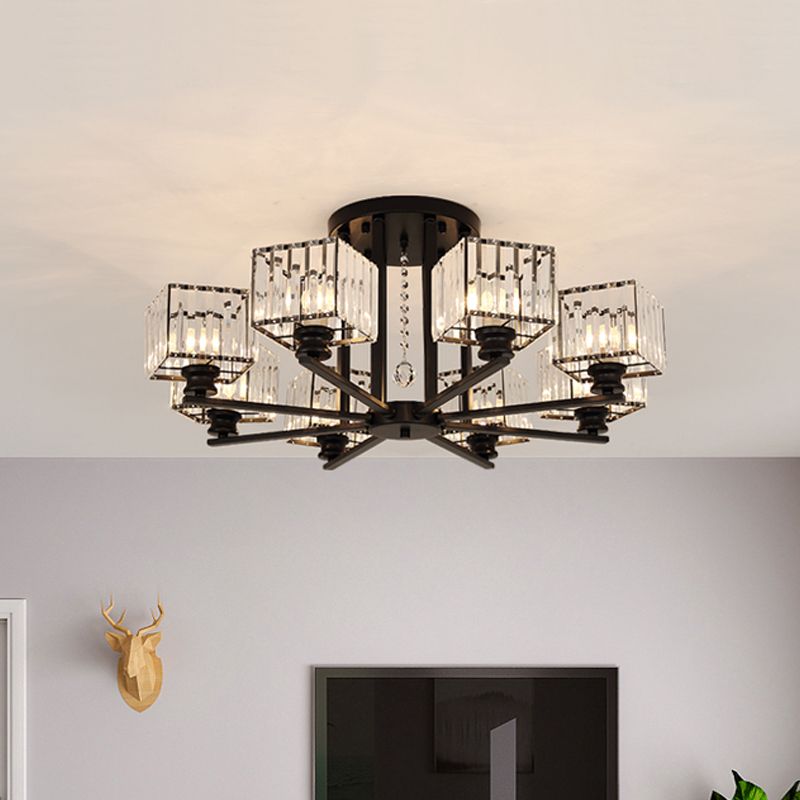 Lámpara empotrada rectangular de cristal prismático, lámpara de techo semiempotrable moderna para sala de estar con 4/6/8 luces, en negro/dorado