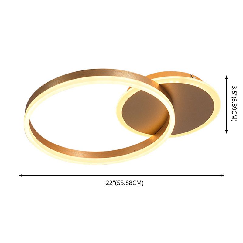 21.5" Wide Golden Double Ring LED Ceiling Light Acrylic Shade Minimalism Flush Mount Lamp for Living Room