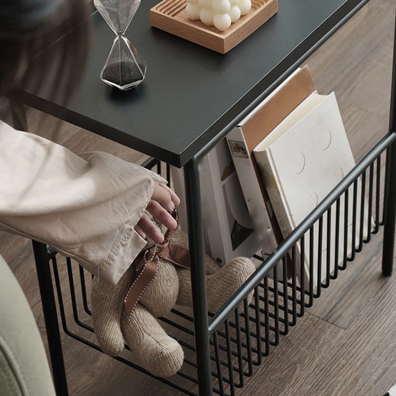 Rectangular Tray Top Side Table Iron 4 Legs End Table with Storage