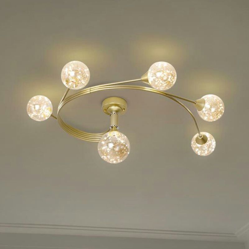 Metal Ball Shade Flush Ceiling Light Modern Style Multi Lights Flush Mount Fixture in Gold