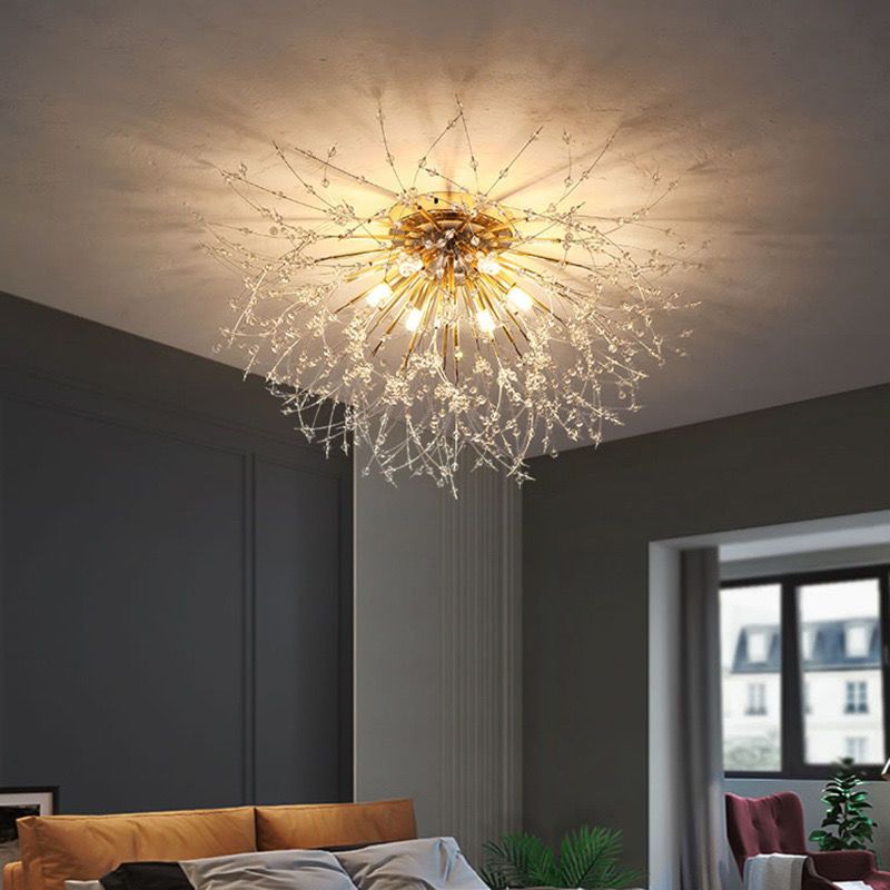 Diente de león Luz de montaje semi empotrada Decoración de cristal lujosa moderna Montaje empotrado en el techo para dormitorio