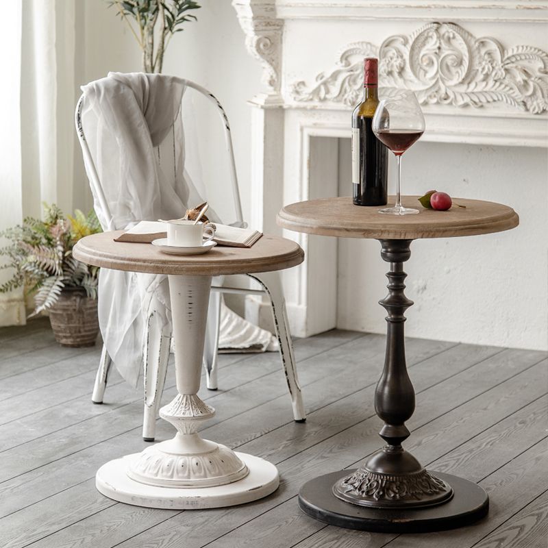 Pedestal Distressed End Table French Country Round Side End Table