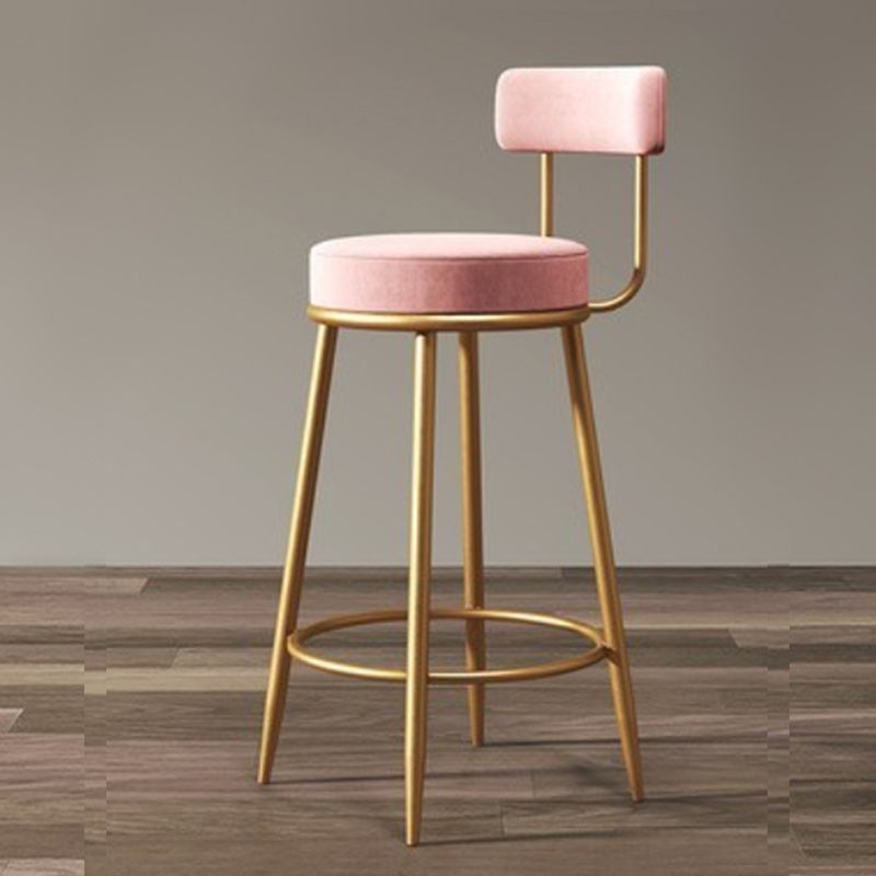 Glam Armless Backrest Counter Stool Iron Dining Room Bar Stool with Velvet Cushion