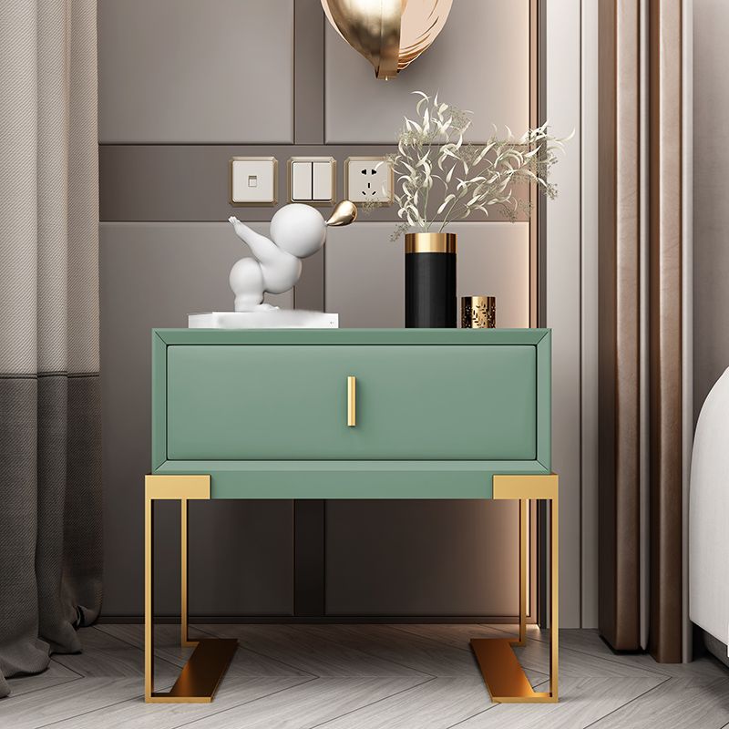 20'' Tall Glam Accent Table Nightstand Drawer Storage Faux Leather Nightstand with Legs