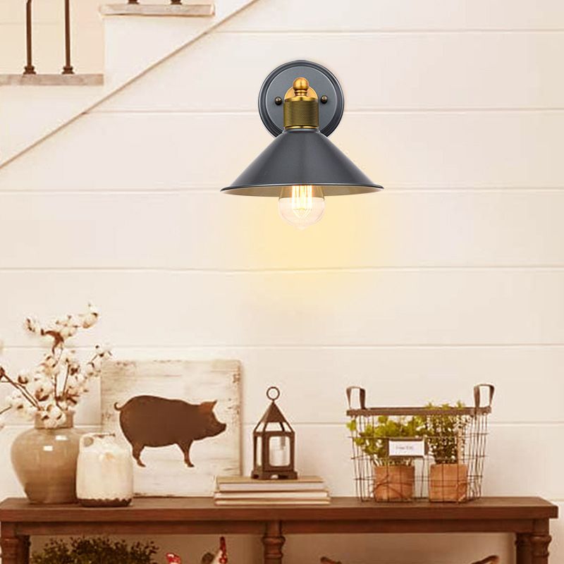 Industrial Style Cone Shape Wall Sconce Metal 1 Light Sconces in Grey for Balcony