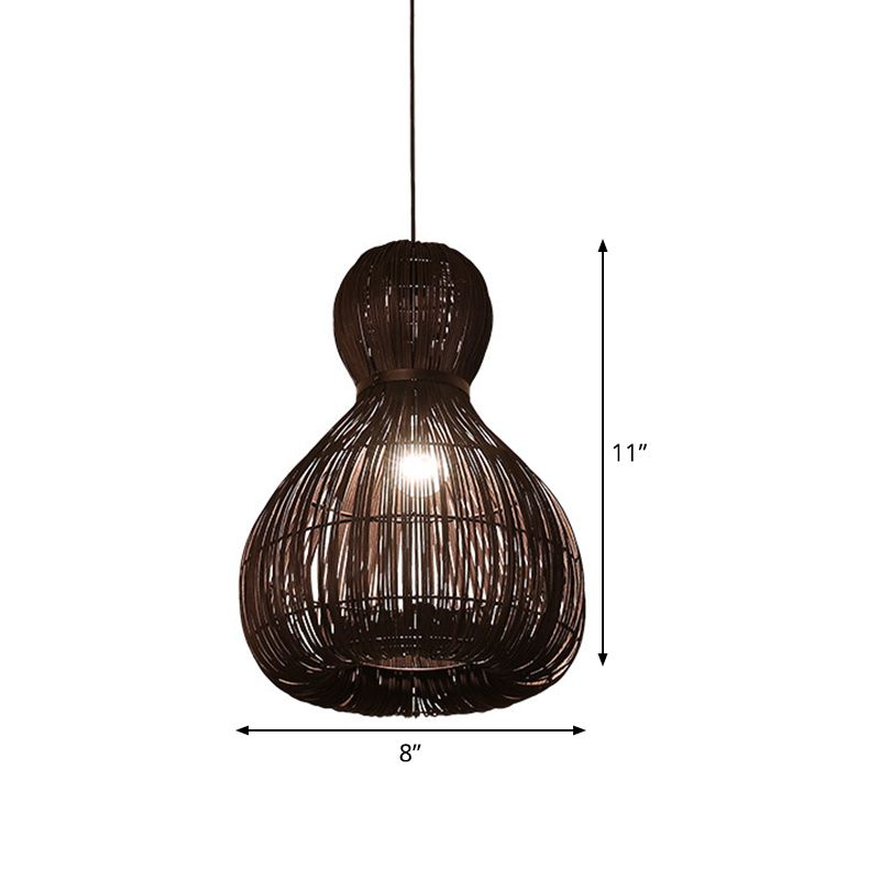 Lámina colgante de corte láser Rattan chino 1 bombilla de café de techo de café oscuro, 8 "/12" de ancho