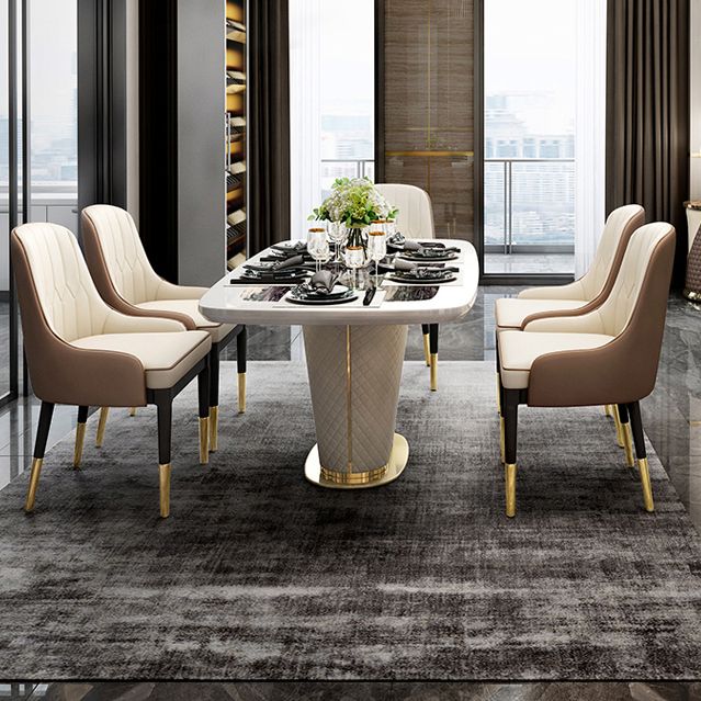 Glam Marble Rectangle Shape Dining Table Standard Kitchen Dining Table with Pedestal Base